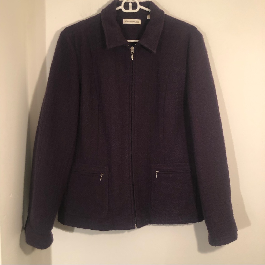 Coldwater Creek Textured Jacket Womens 14 Purple Full Zip Pockets